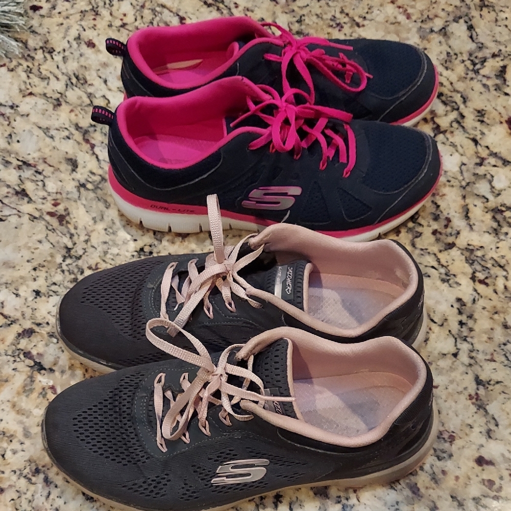 Skechers Women's Sneakers - Navy with Pink Accents And Gray With Pink Accents